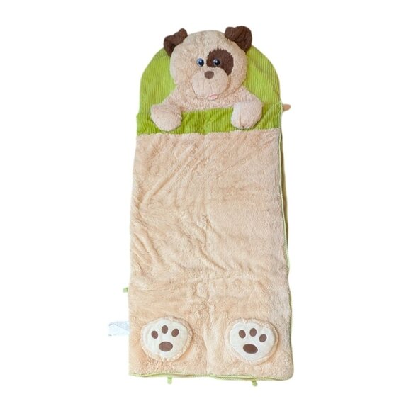 Hugfun Kids Puppy Dog Plush Sleeping Bag Pillow Paw Print Nap Sleepsack Green - Picture 1 of 7